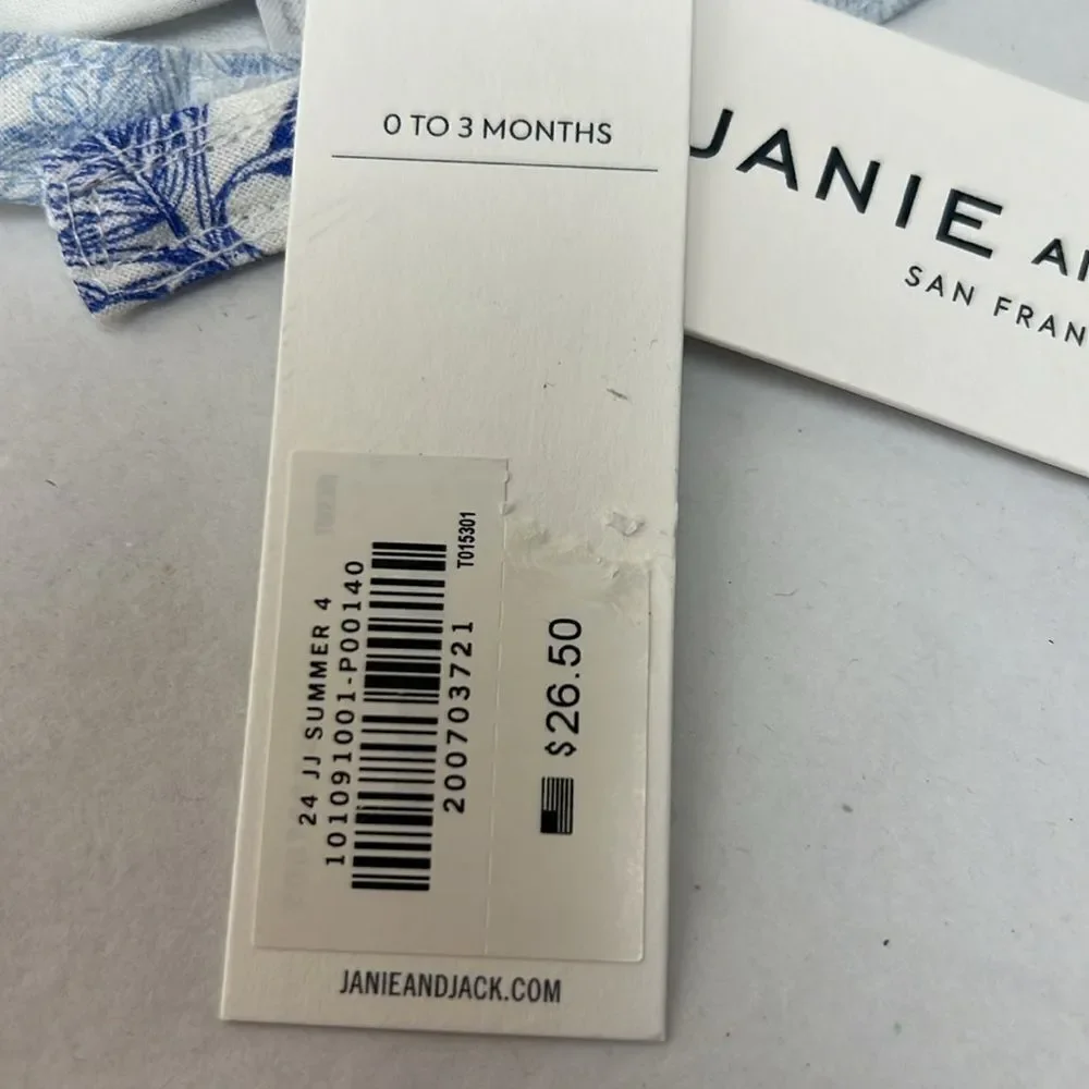 Janie and Jack 101091001 Light Blue Palm Toile sun hat size 0-3 months NWT
